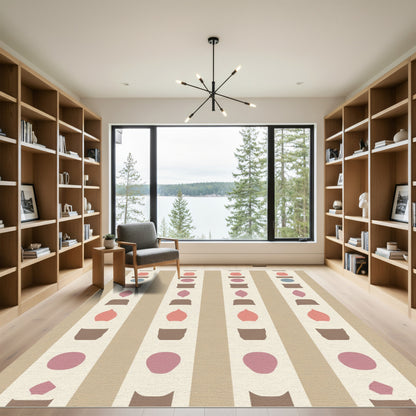 Coral Pink Blue Abstract Stripe Shapes Rug