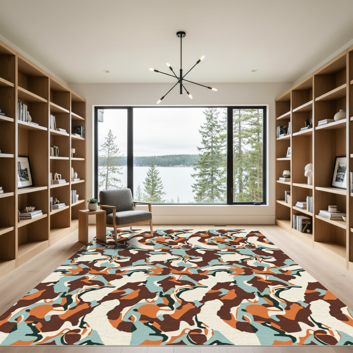 Camouflage Pattern Brown Teal Orange Rug