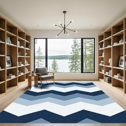 Navy Blue Chevron Stripes Rug