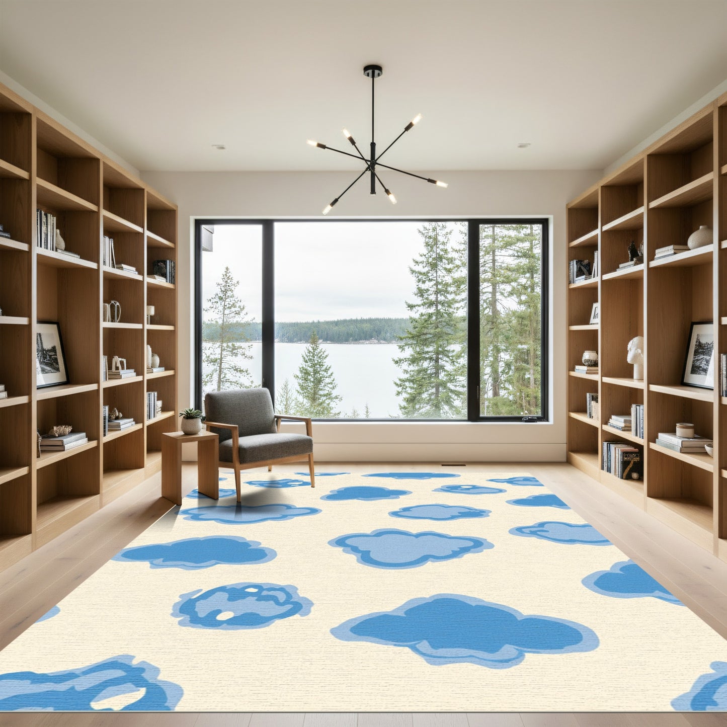 Blue Clouds Creamy Sky Pattern Rug