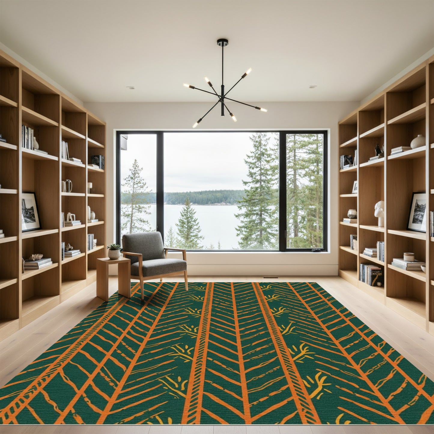 Forest Green Orange Tribal Chevron Rug