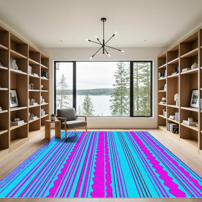 Bold Pink Teal Jagged Stripes Rug