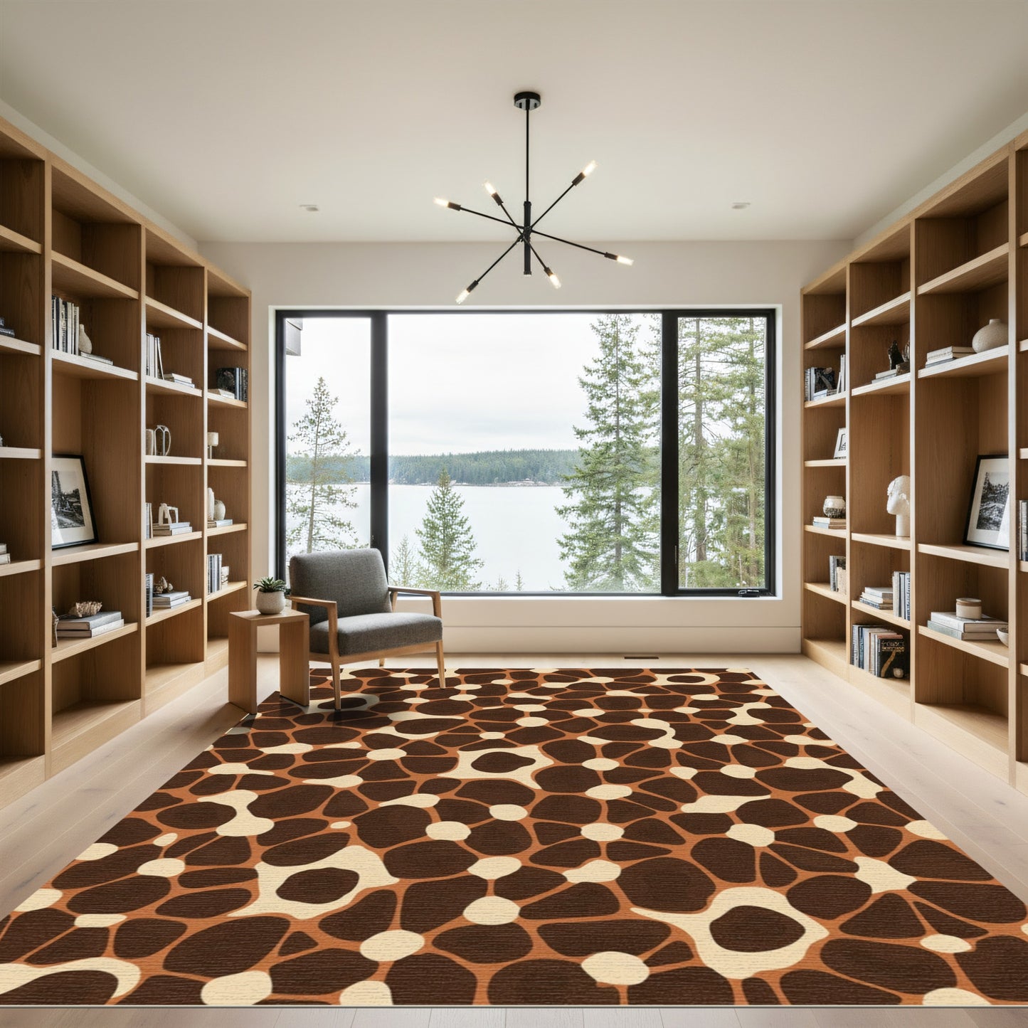 Brown Cream Abstract Organic Shapes Rug