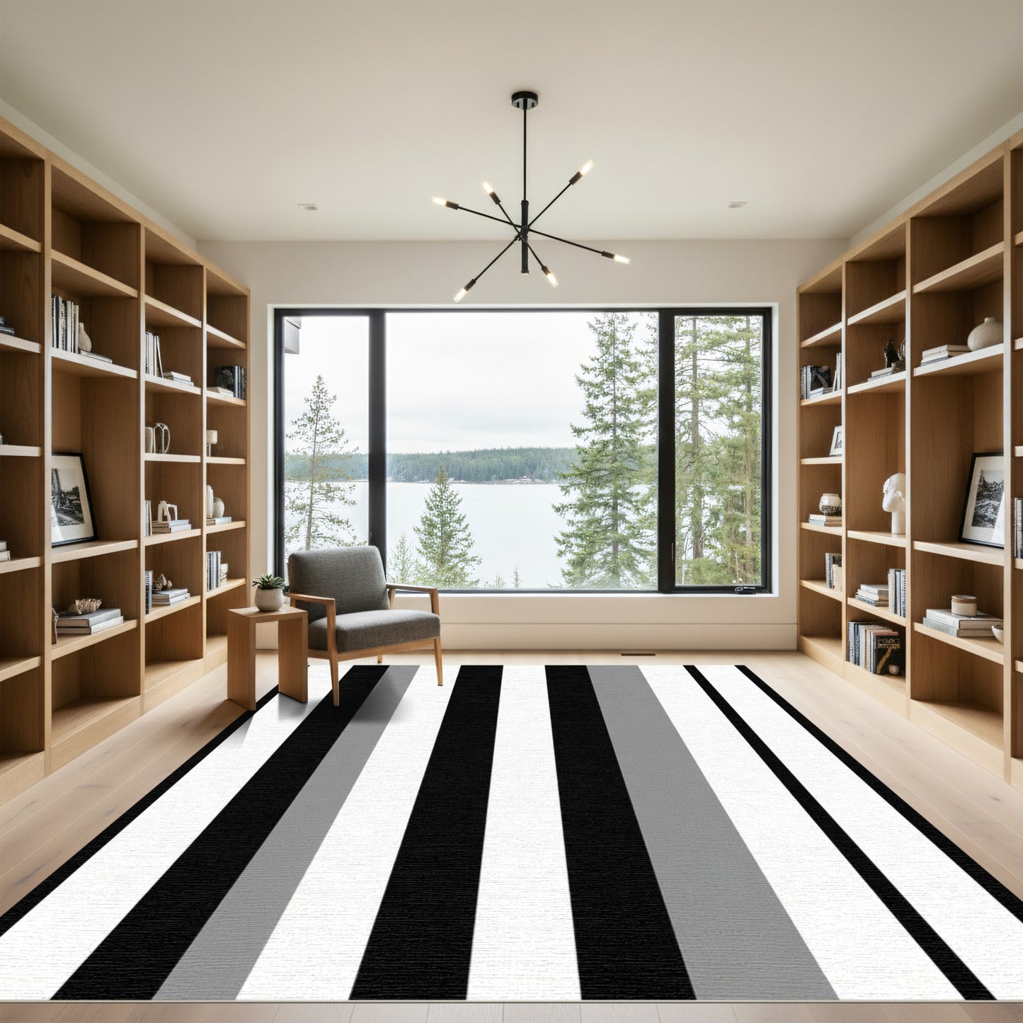 Bold Black White Gray Stripe Rug