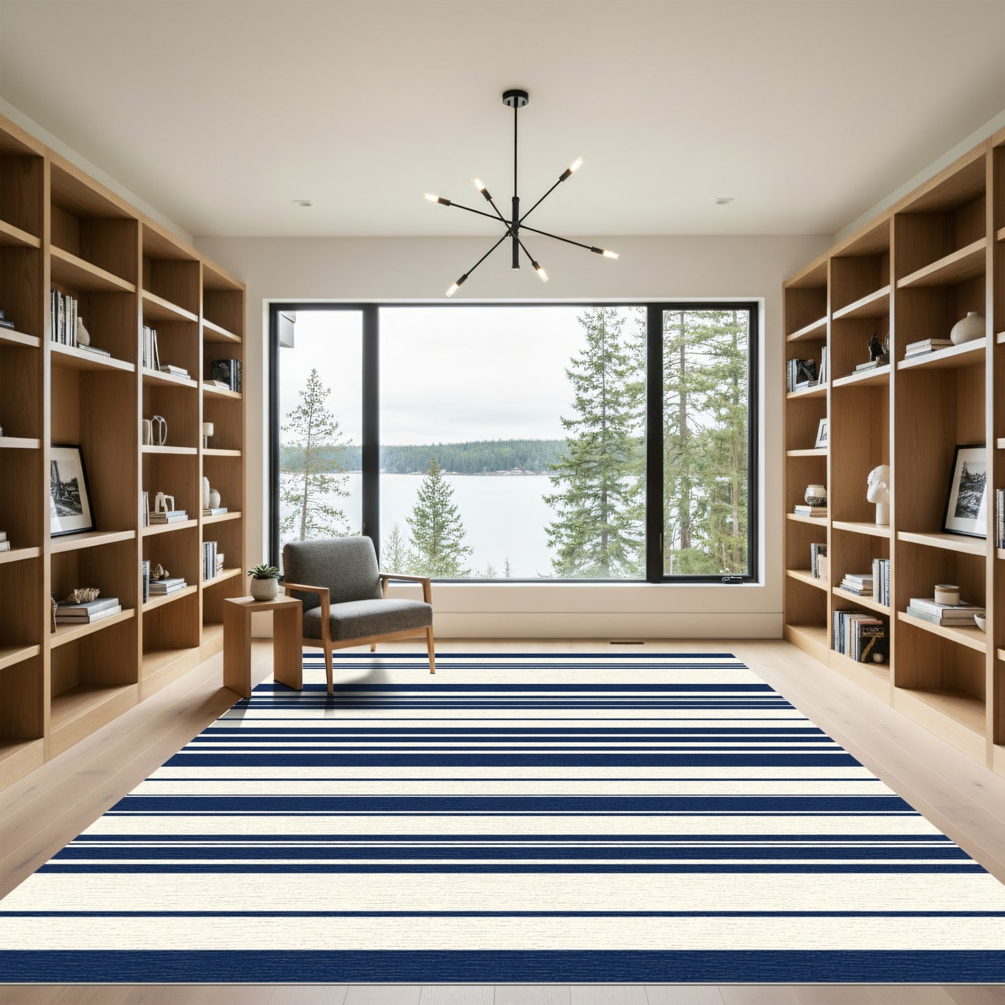 Navy Cream Wide Thin Stripe Rug