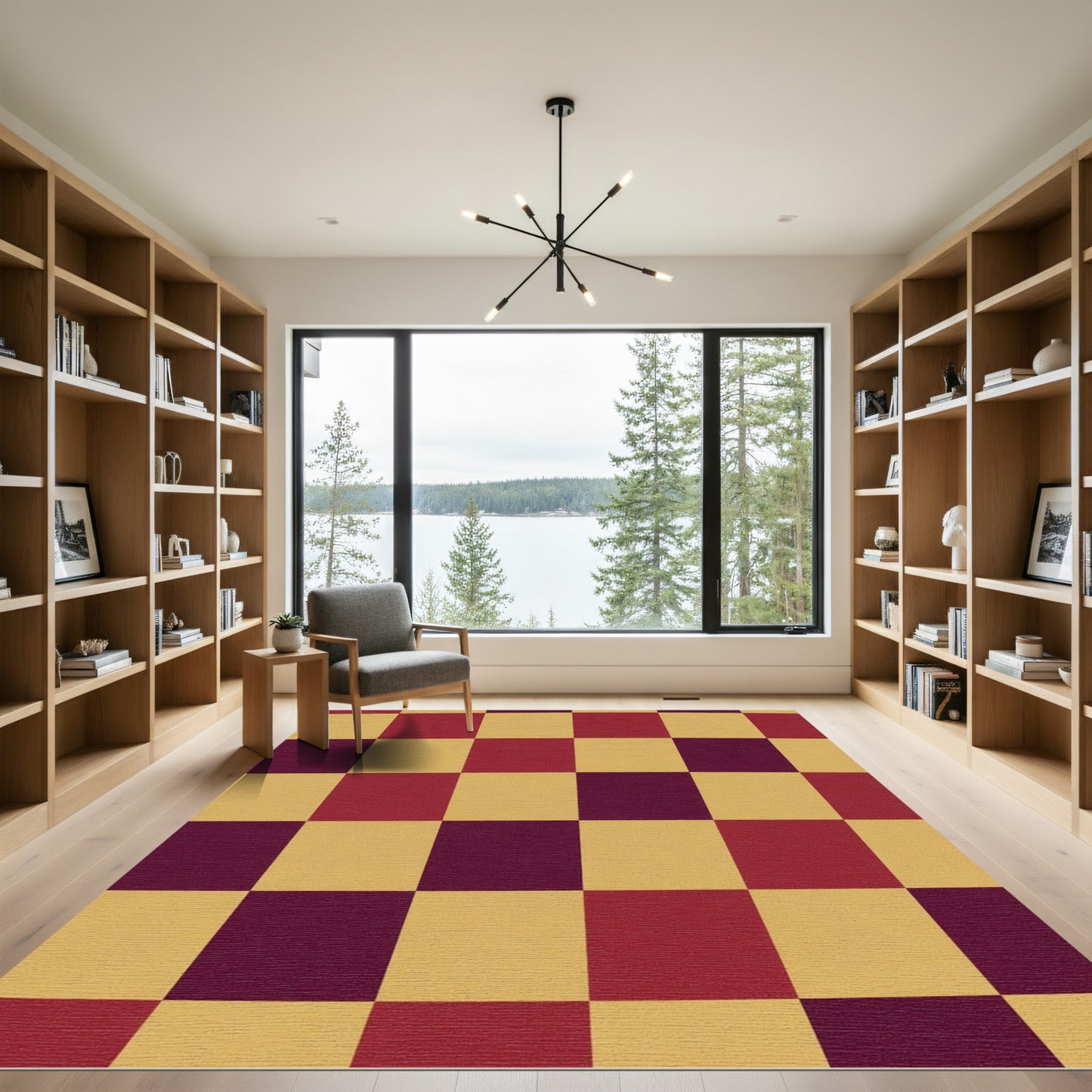 Crimson Gold Checkered Squares Rug