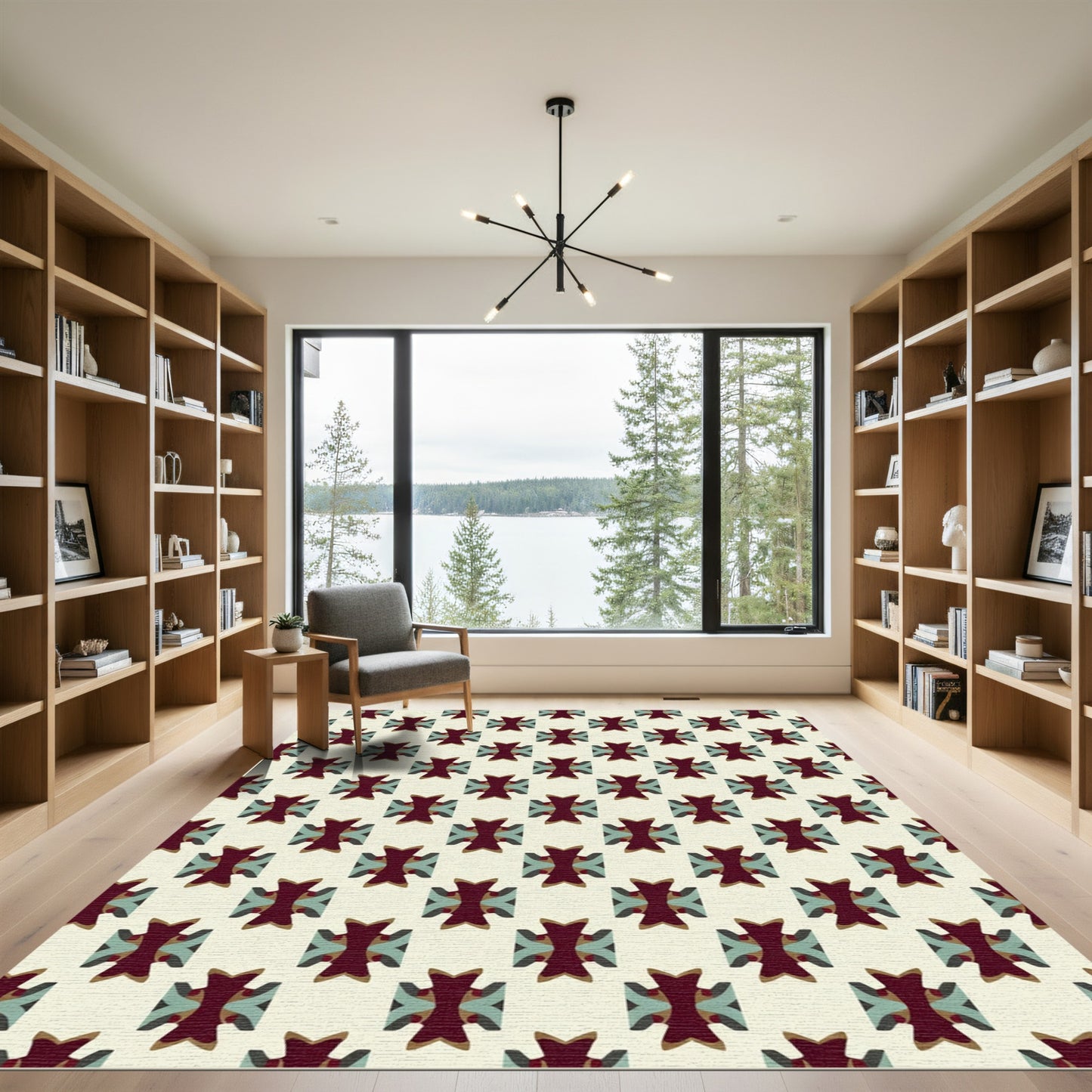 Crimson Teal Geometric Quad Medallion Rug