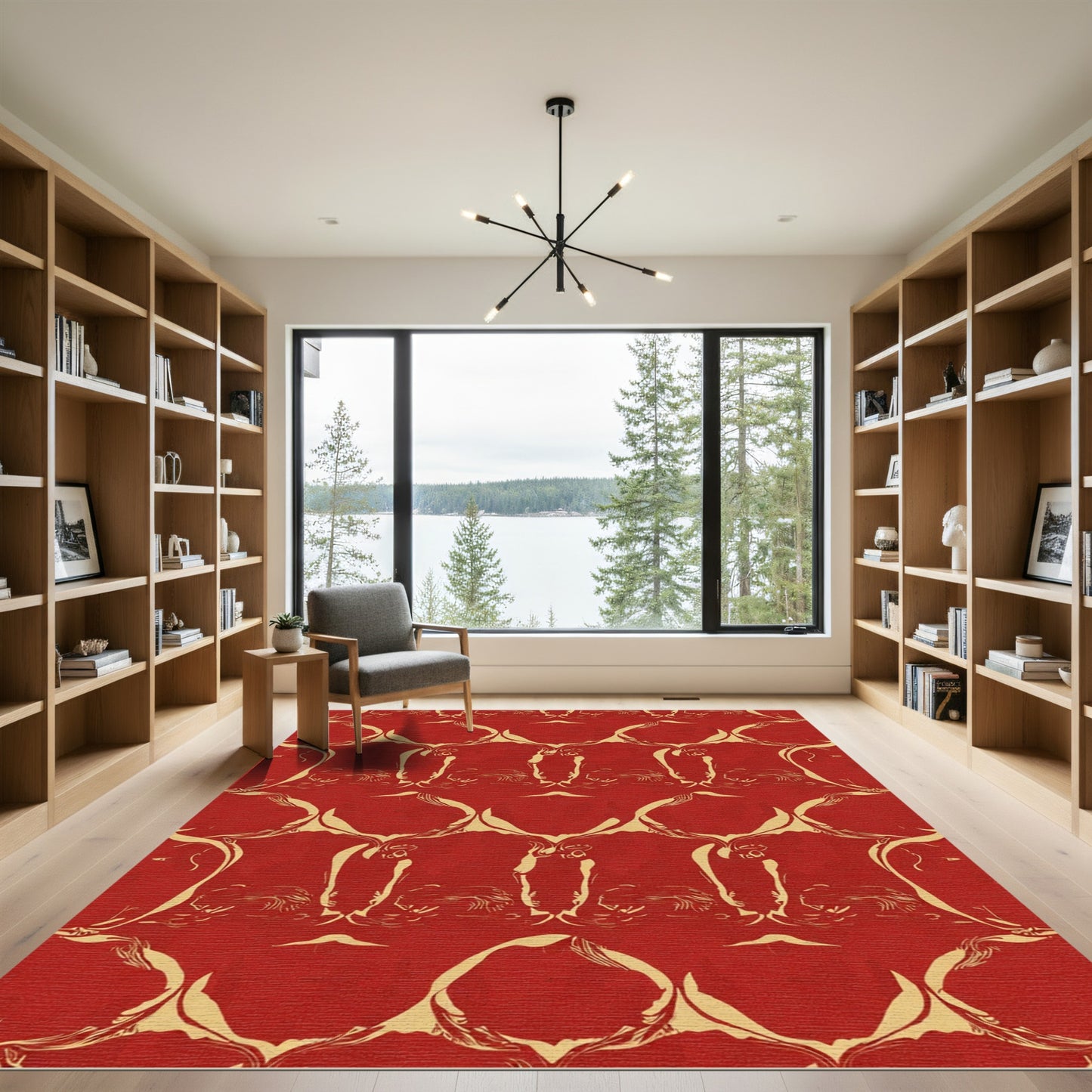 Crimson Red Repeating Figure Medallion Rug