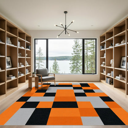 Bold Orange Black Geometric Blocks Rug