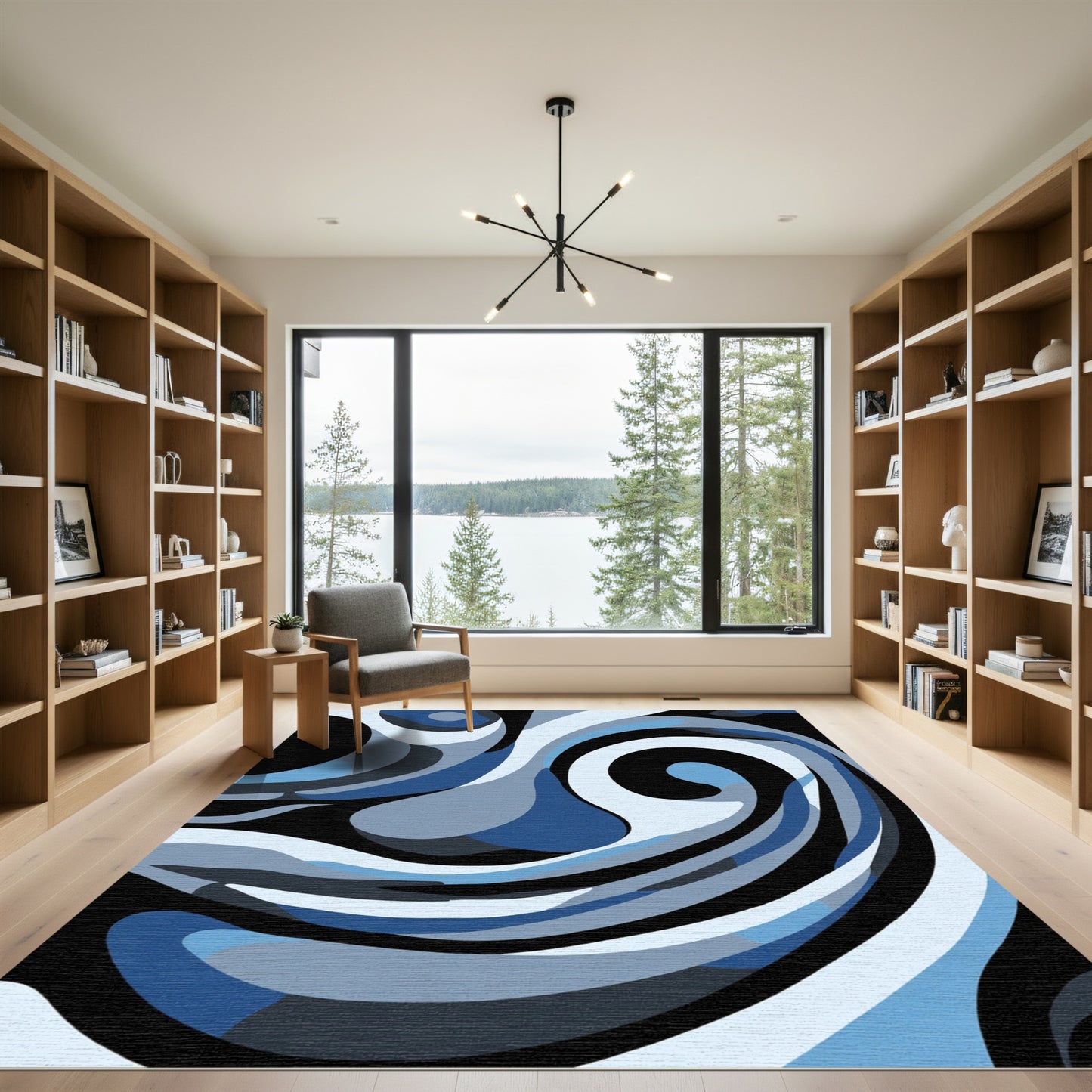 Cool Blue Swirling Abstract Waves Rug