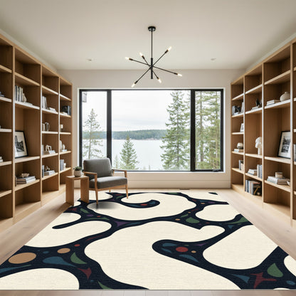 Abstract Cream Dark Organic Shapes Rug