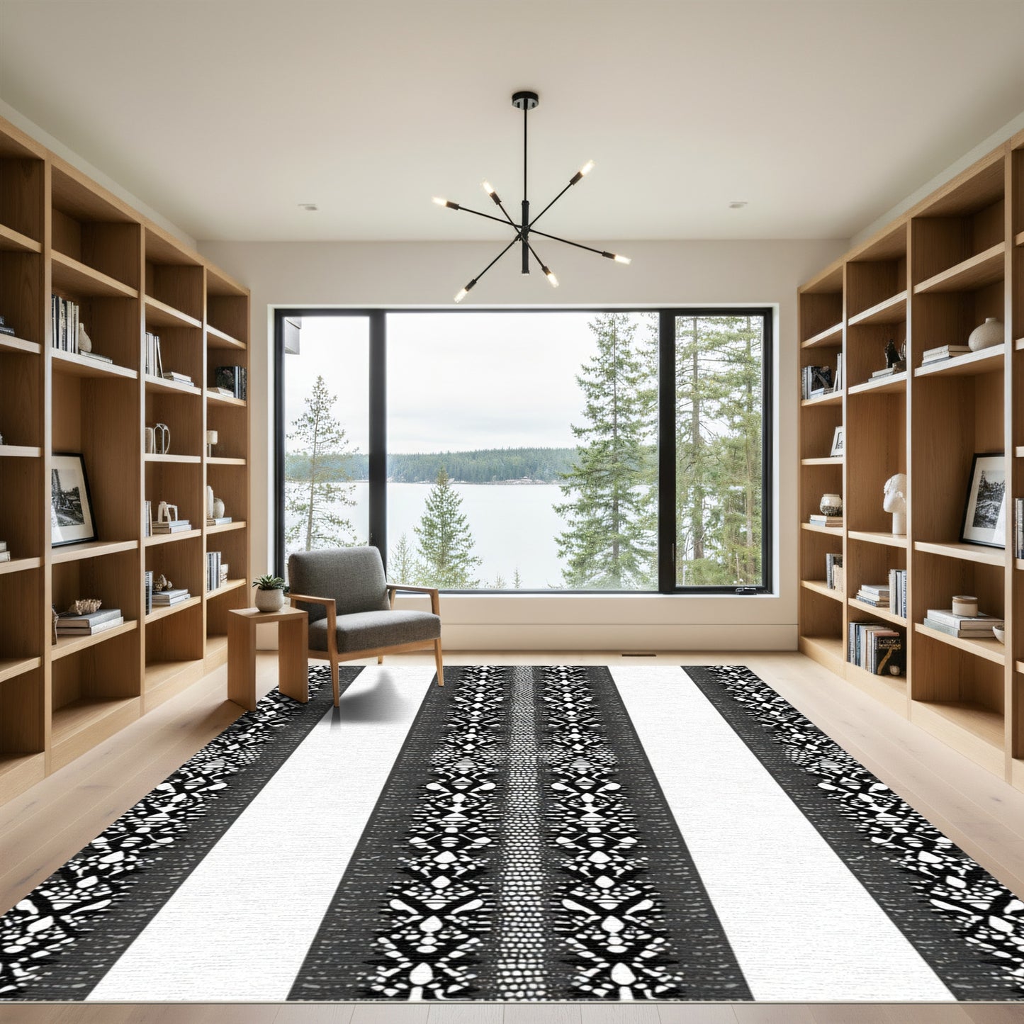 Dark Gray Ornamental Stripe Rug