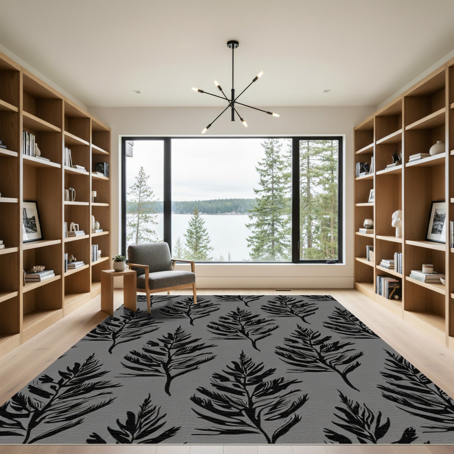 Monochromatic Black Fern Branch Repeat Rug