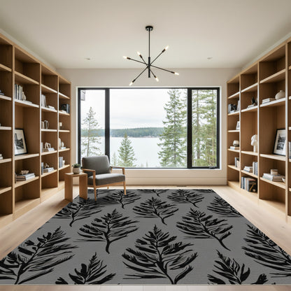 Monochromatic Black Fern Branch Repeat Rug