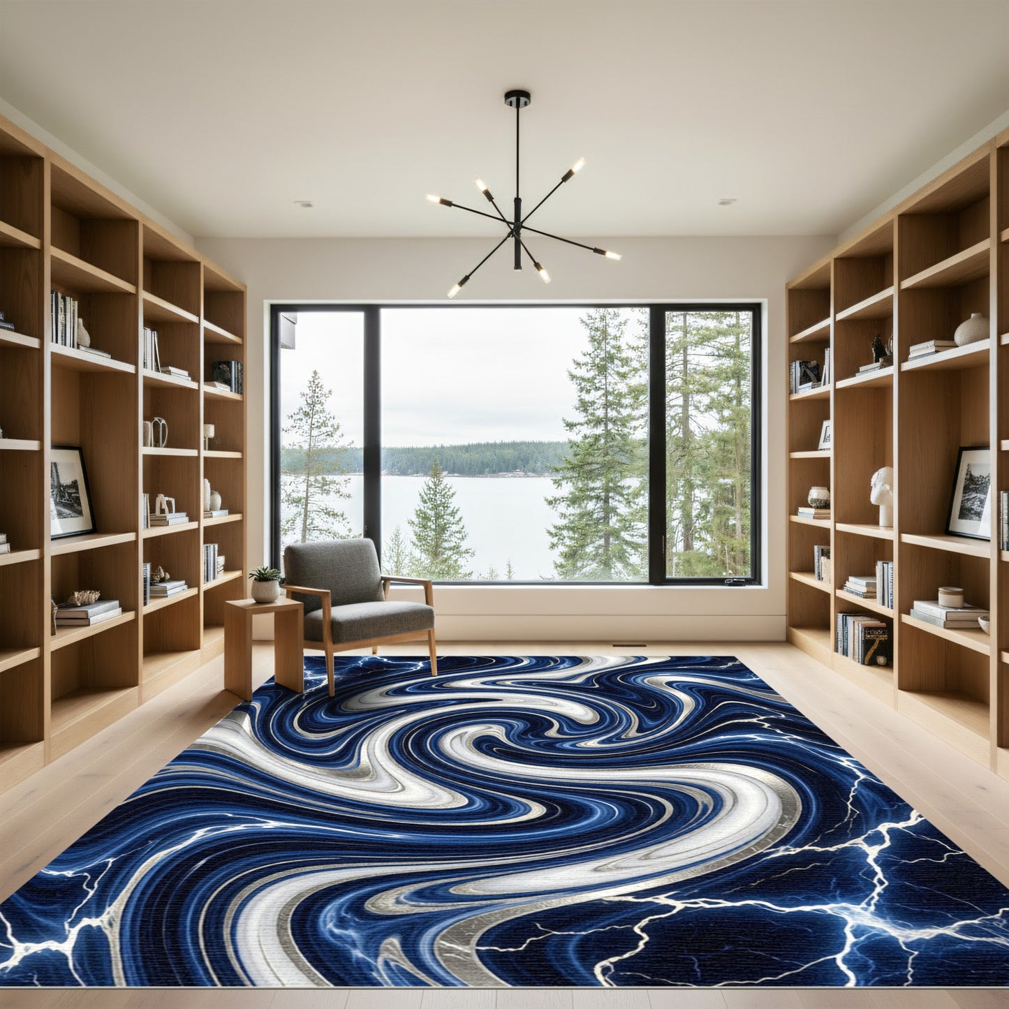 Deep Blue Swirling Marble Lightning Rug