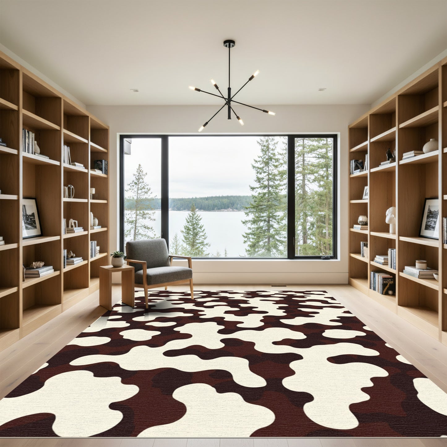 Brown Cream Abstract Blob Rug