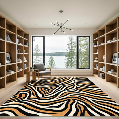Bold Orange Black Wavy Stripes Rug
