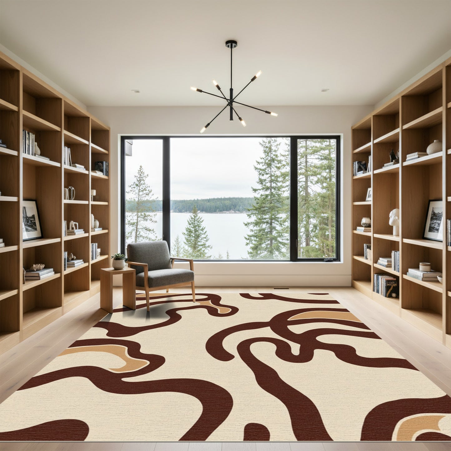 Warm Brown Swirling Organic Abstract Rug