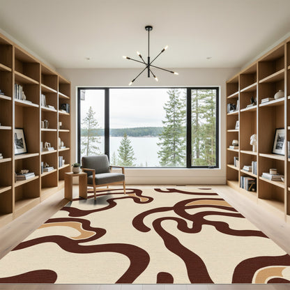 Warm Brown Swirling Organic Abstract Rug