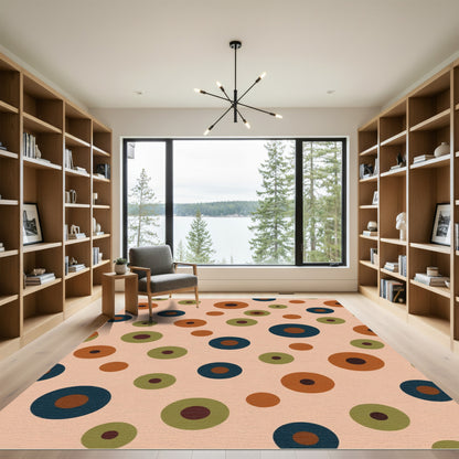 Terracotta Olive Blue Circles Scattered Rug