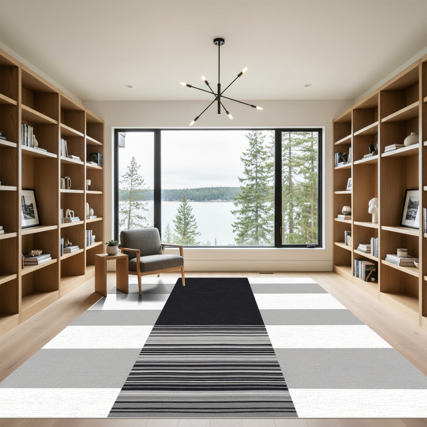 Modern Black White Gray Striped Rug
