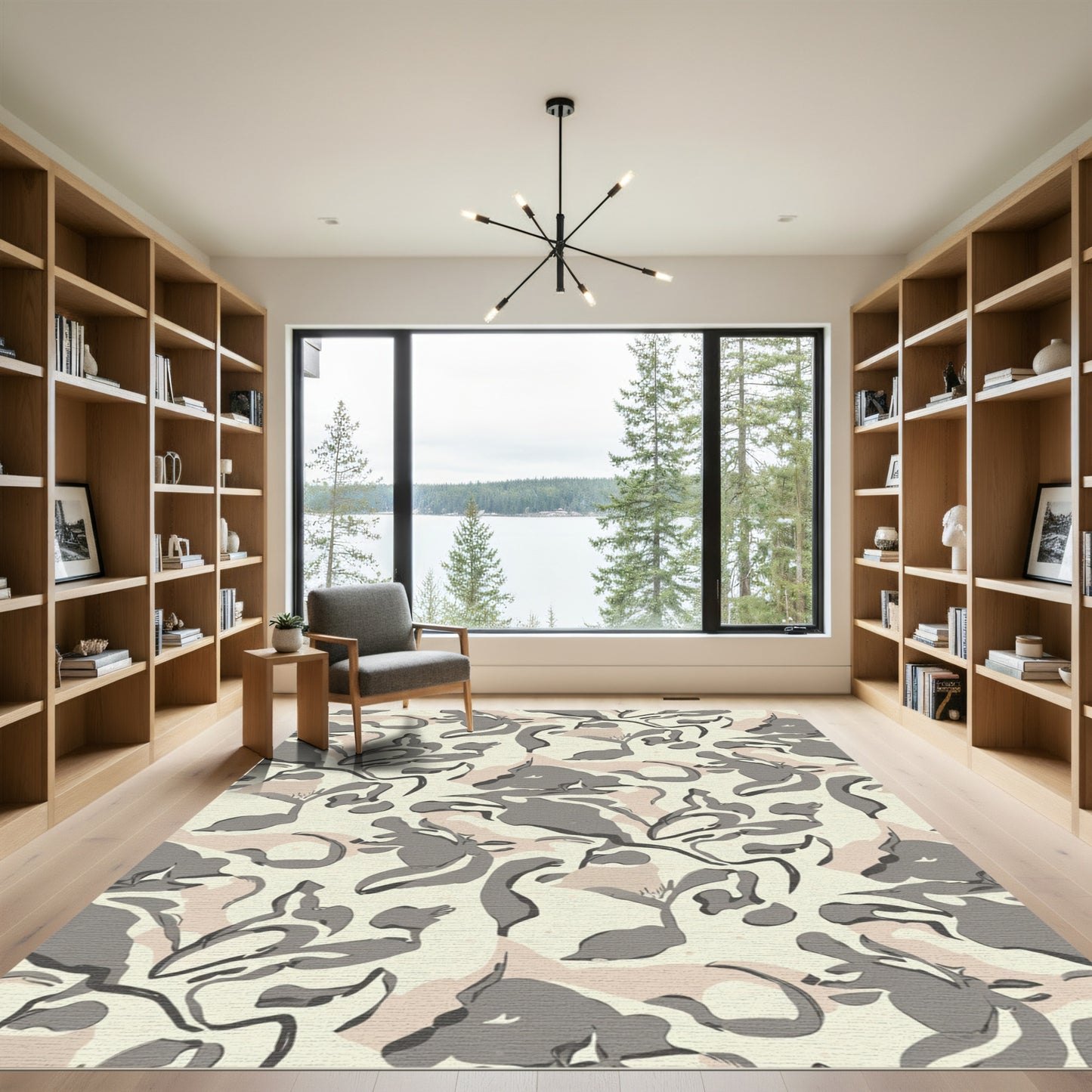 Abstract Gray Blush Camouflage Swirls Rug