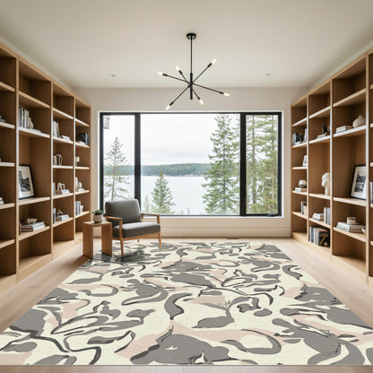 Abstract Gray Blush Camouflage Swirls Rug