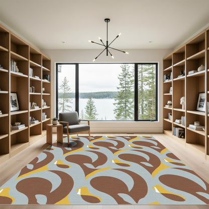 Mid Century Brown Yellow Swirl Rug