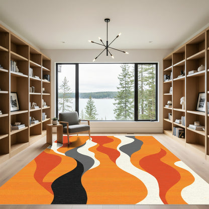 Orange Cream Gray Abstract Waves Rug