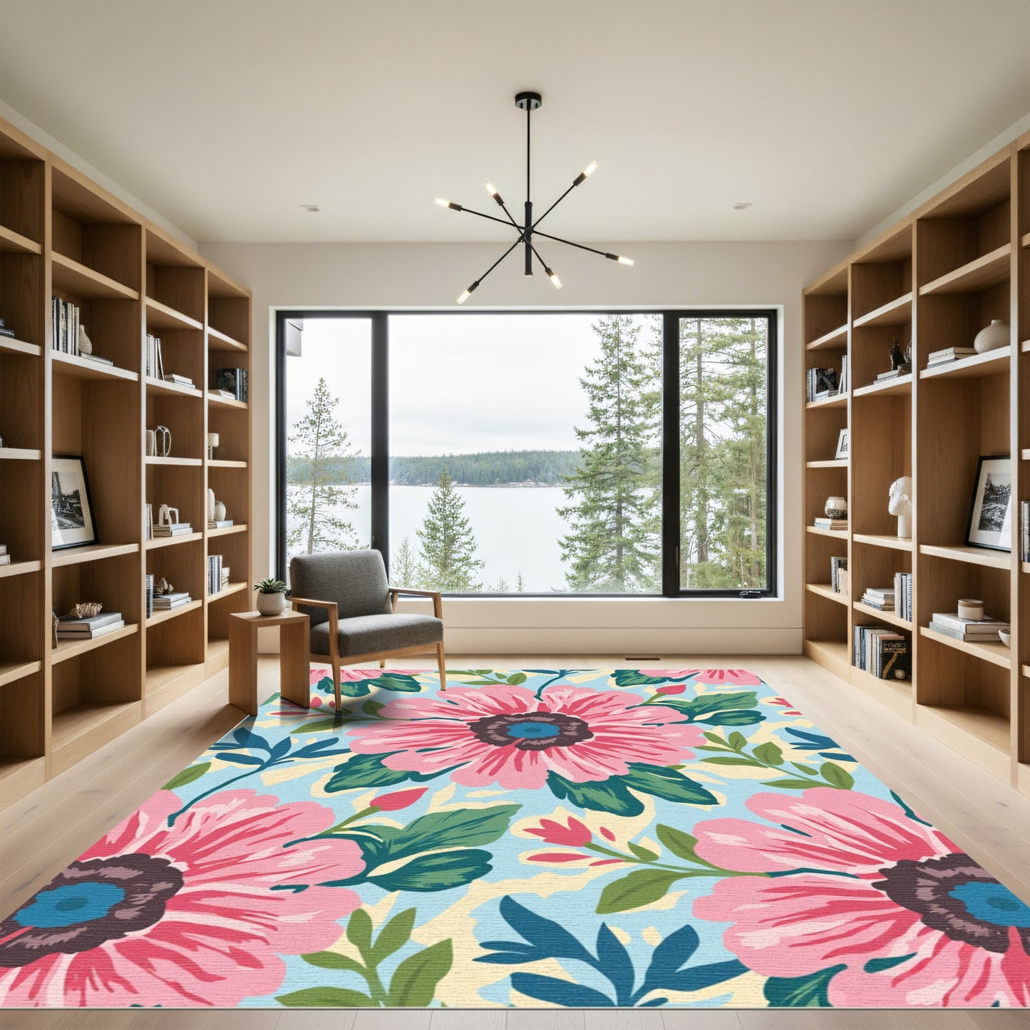 Vibrant Pink Peony Bloom Garden Rug
