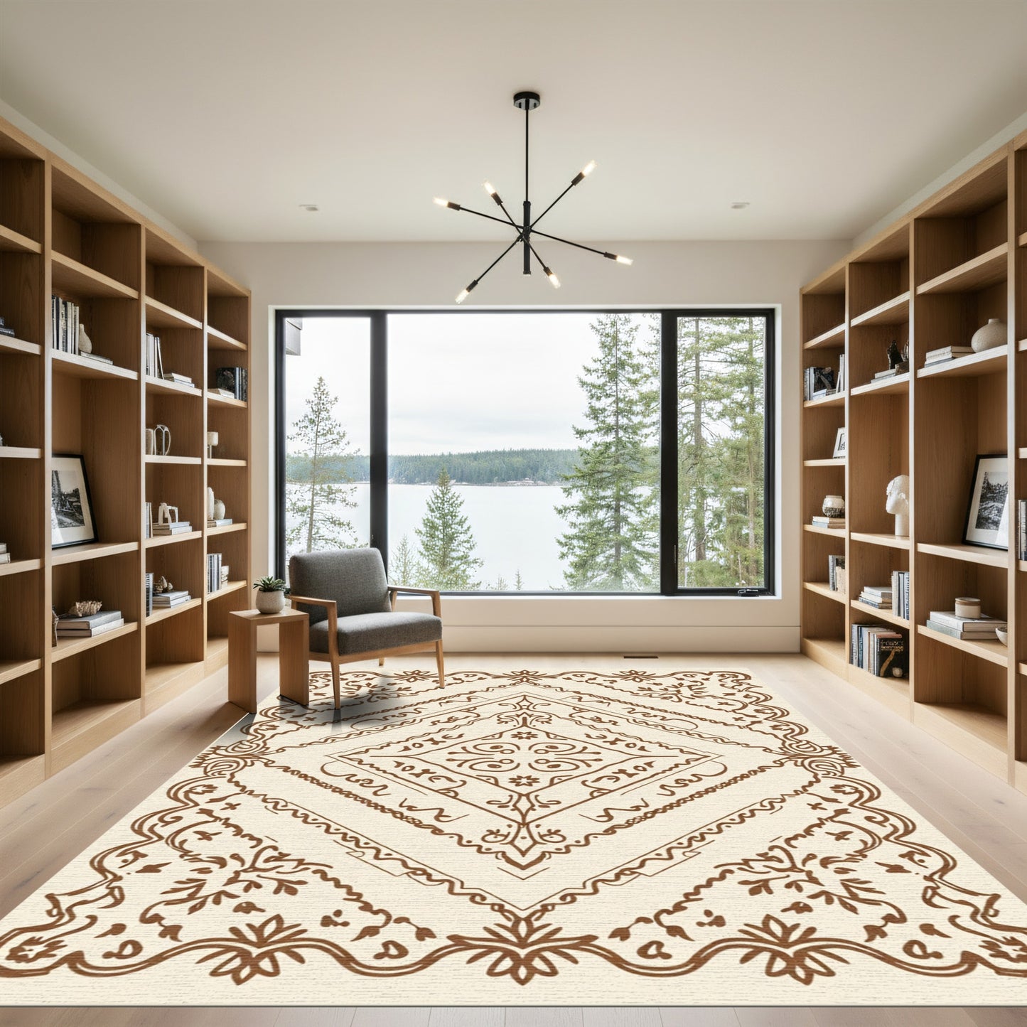 Antique Brown Paisley Medallion Border Rug