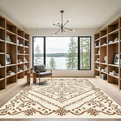 Antique Brown Paisley Medallion Border Rug
