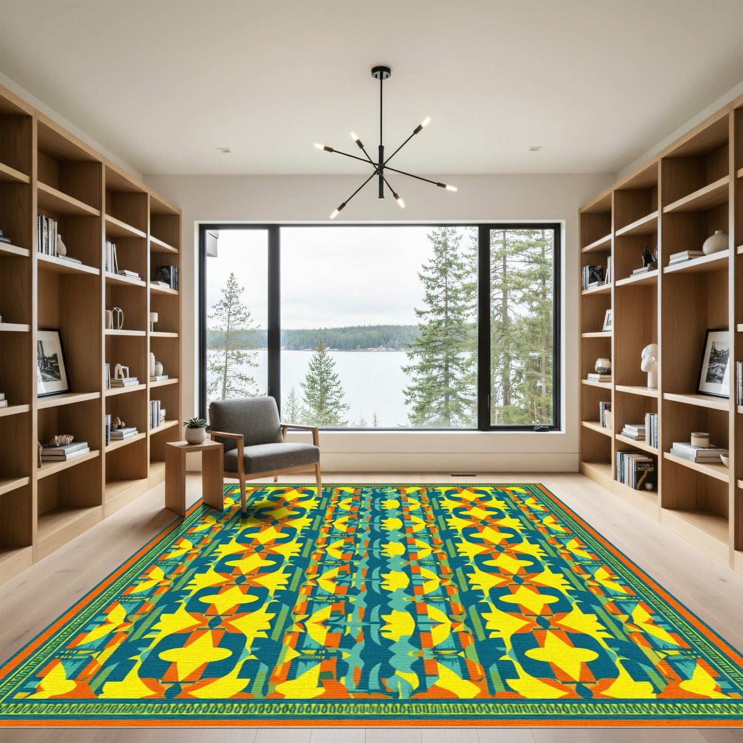 Bold Teal Yellow Orange Abstract Geometry Rug