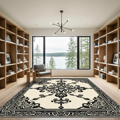Classic Black Ormolu Medallion Border Rug