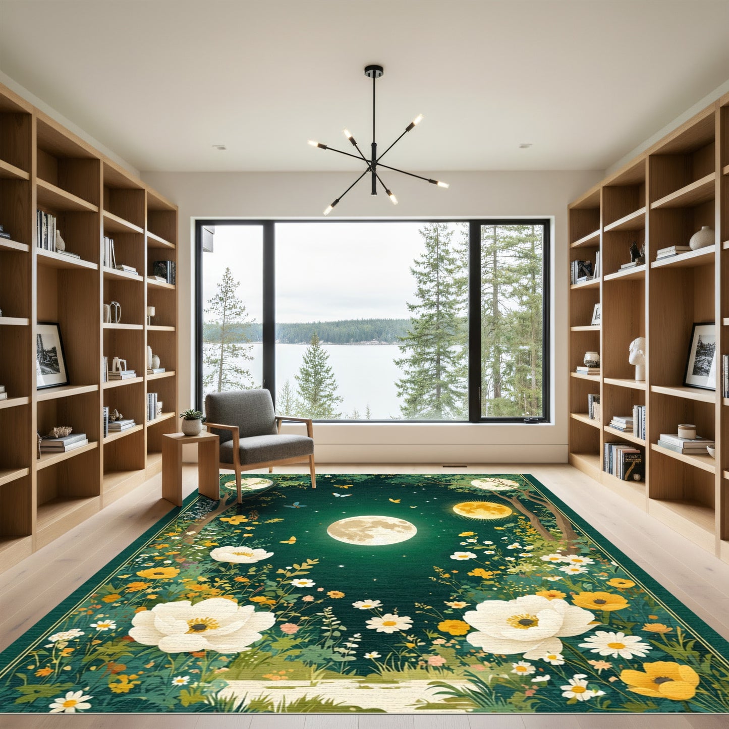 Enchanted Moonlit Garden Floral Butterflies Rug