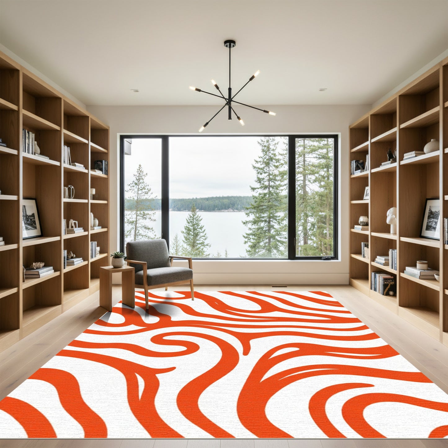 Bold Orange Abstract Swirl Rug