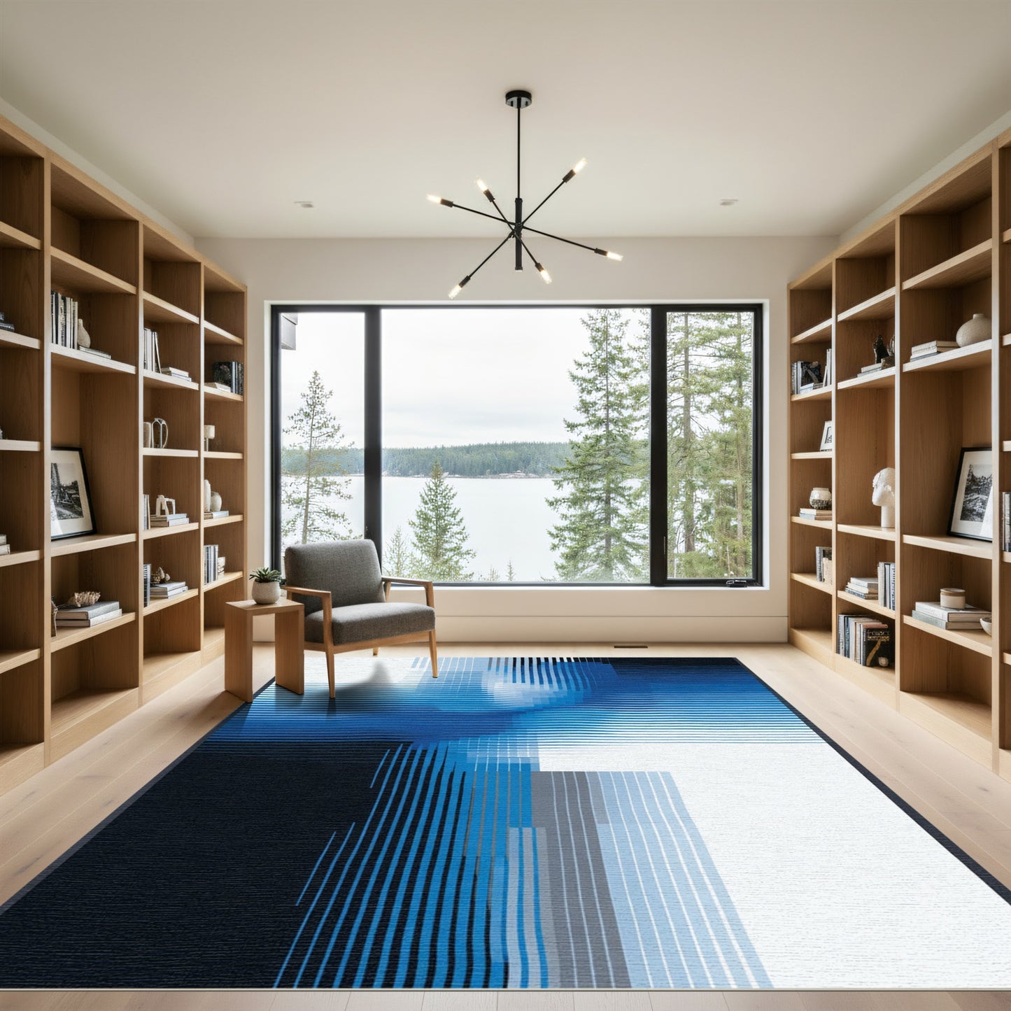 Dynamic Blue Gradient Linear Abstraction Rug