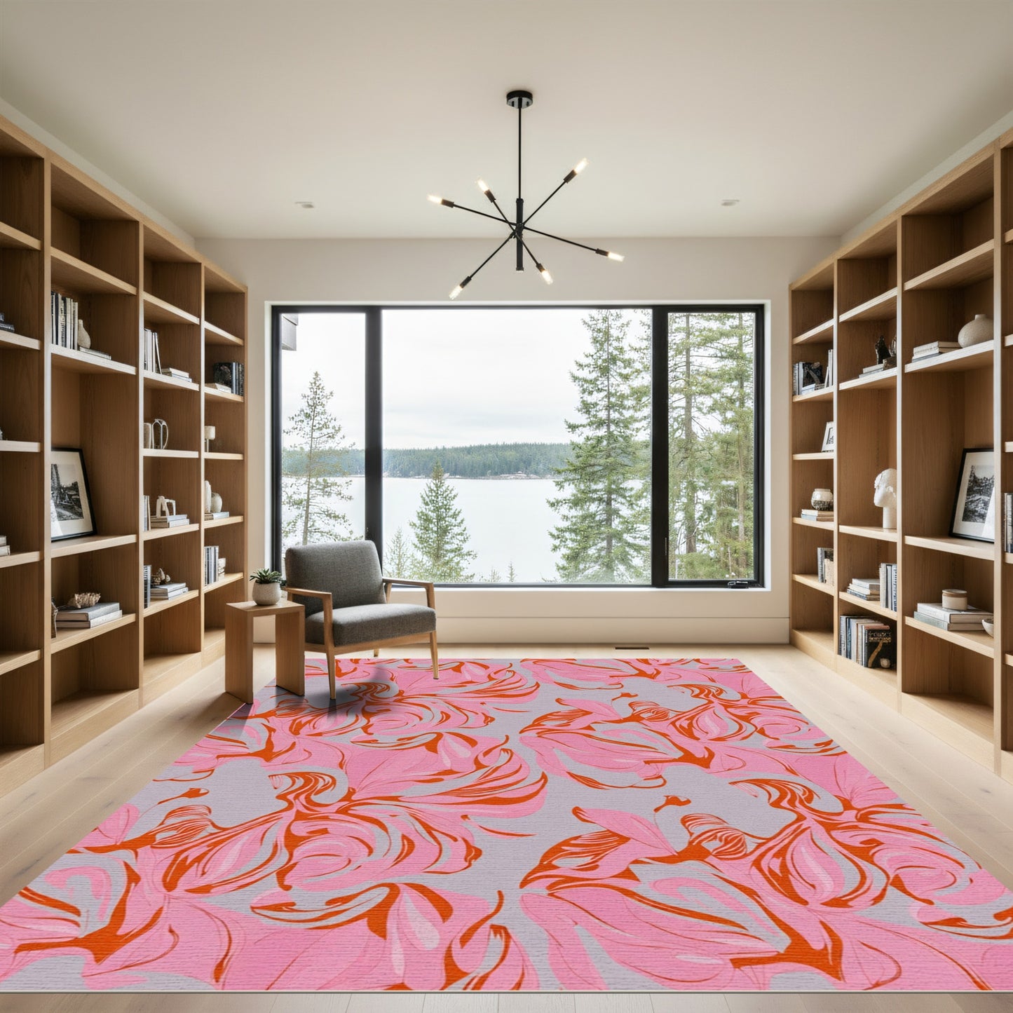 Crimson Pink Swirling Petal Arrangement Rug