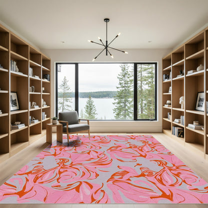 Crimson Pink Swirling Petal Arrangement Rug