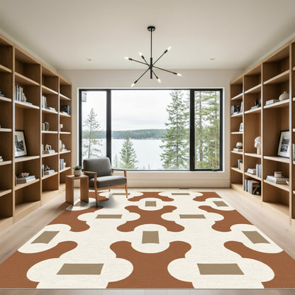 Terracotta Cream Interlocking Geometric Rug