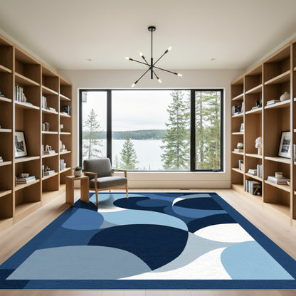 Abstract Blue Wave Curvatures Rug