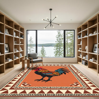 Vibrant Rooster Tribal Border Rug