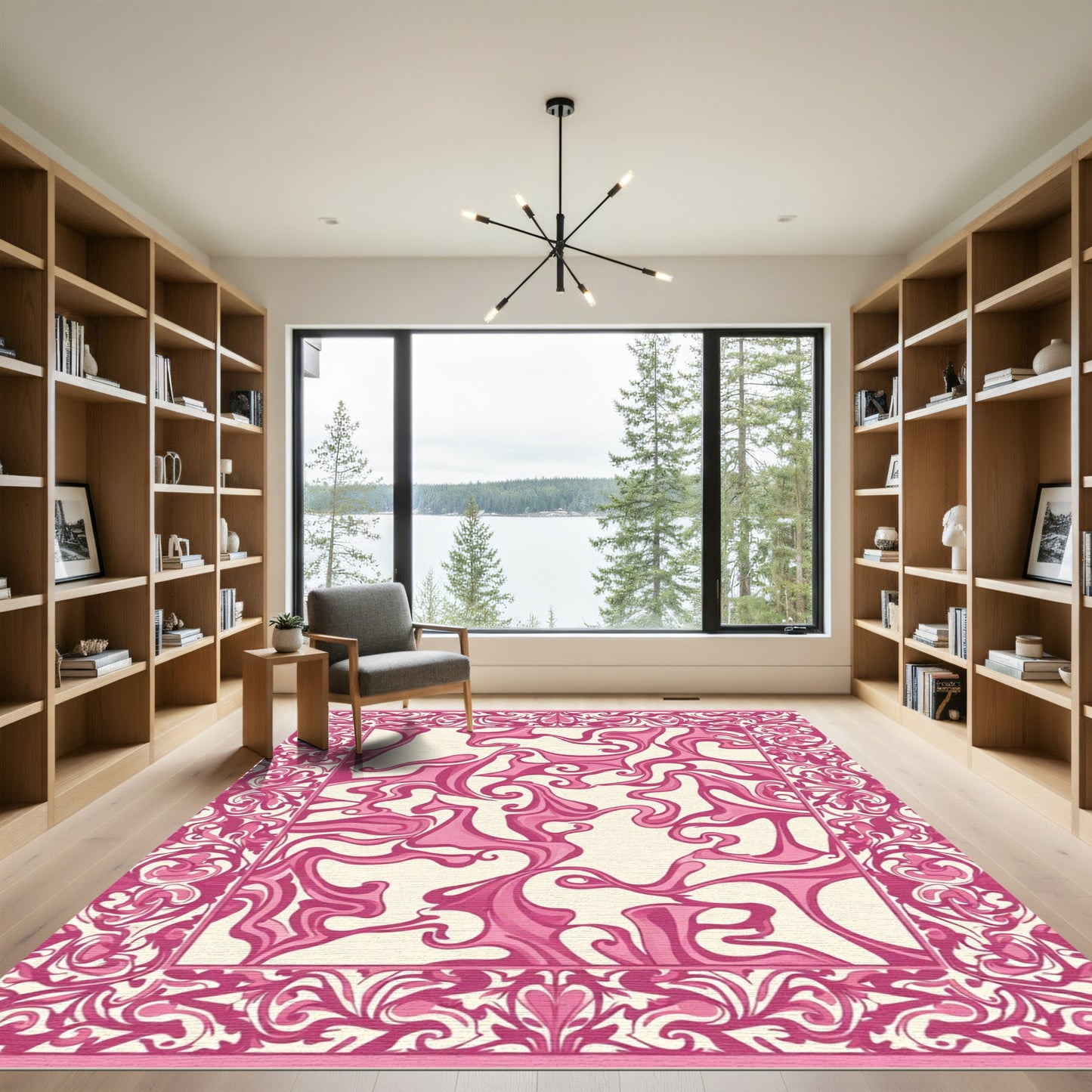 Whimsical Pink Swirl Border Medallion Rug