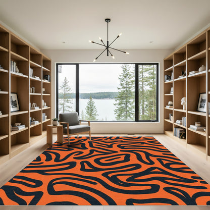 Bold Orange Abstract Swirl Rug