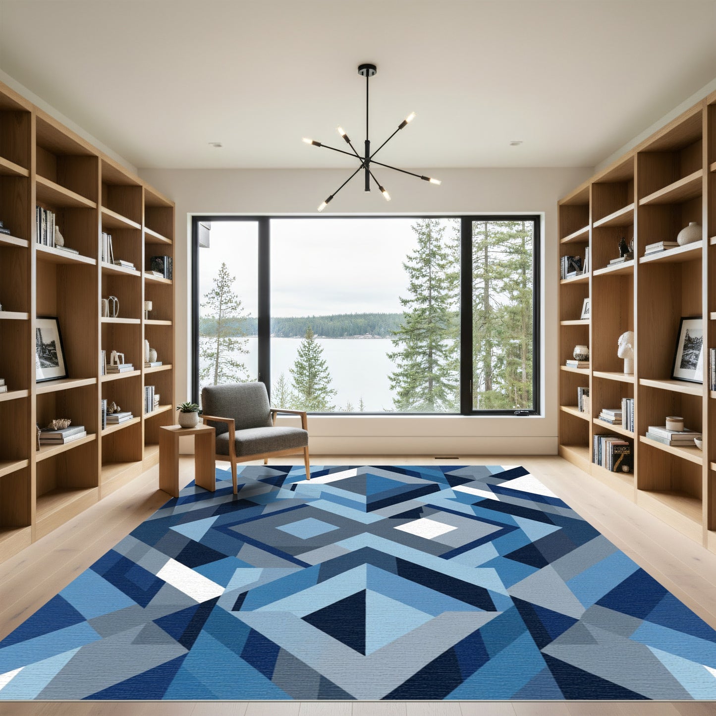 Blue Geometric Diamond Abstract Rug