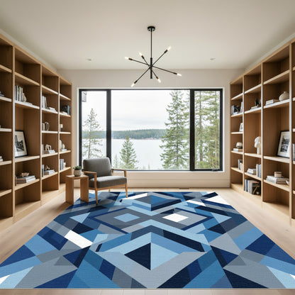 Blue Geometric Diamond Abstract Rug