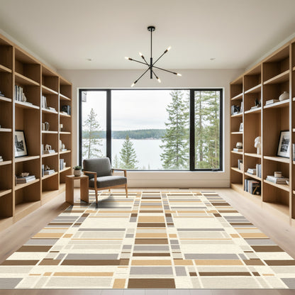 Geometric Warm Tone Rectangular Grid Rug