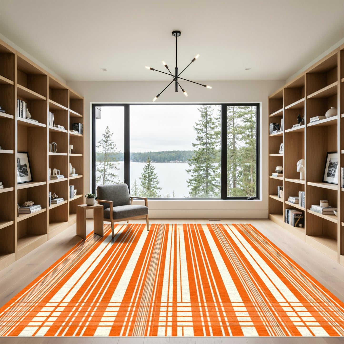Vivid Orange Stripe Grid Rug