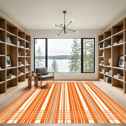 Vivid Orange Stripe Grid Rug