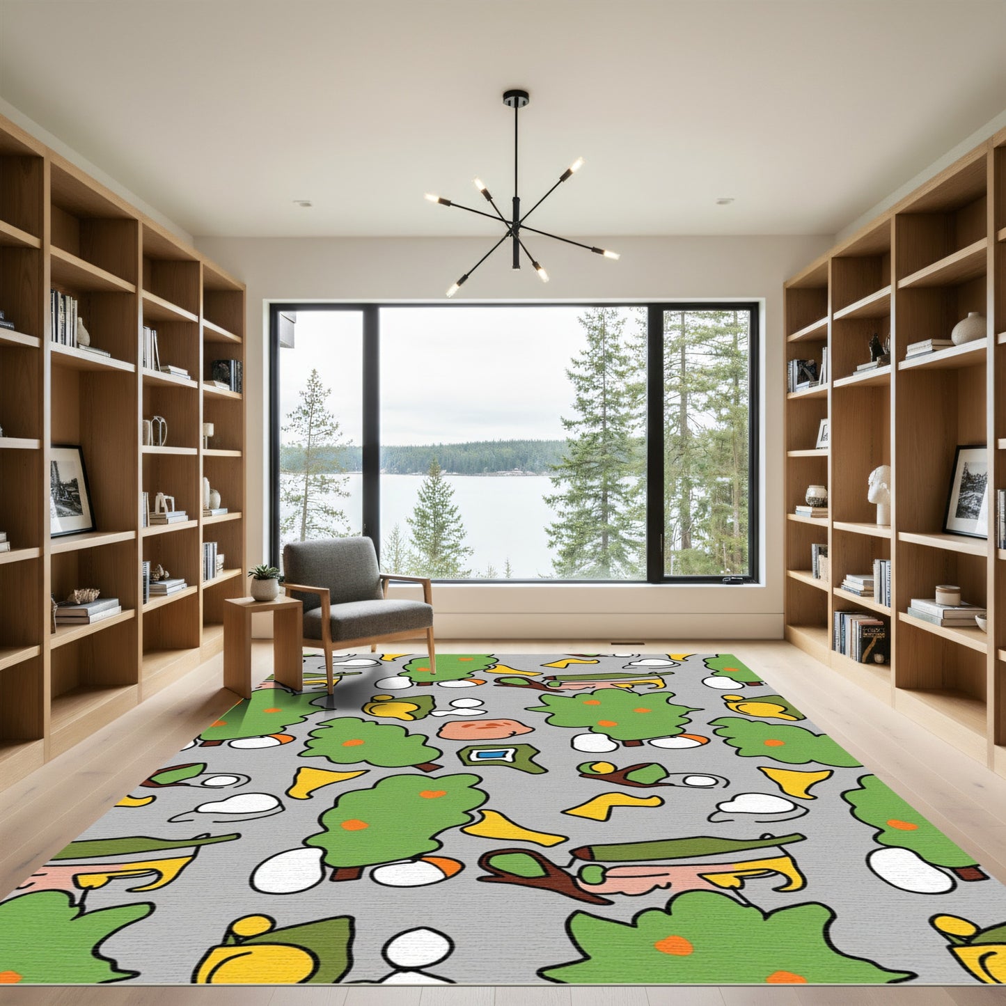 Green Tree Shapes With Orange Accents Rug